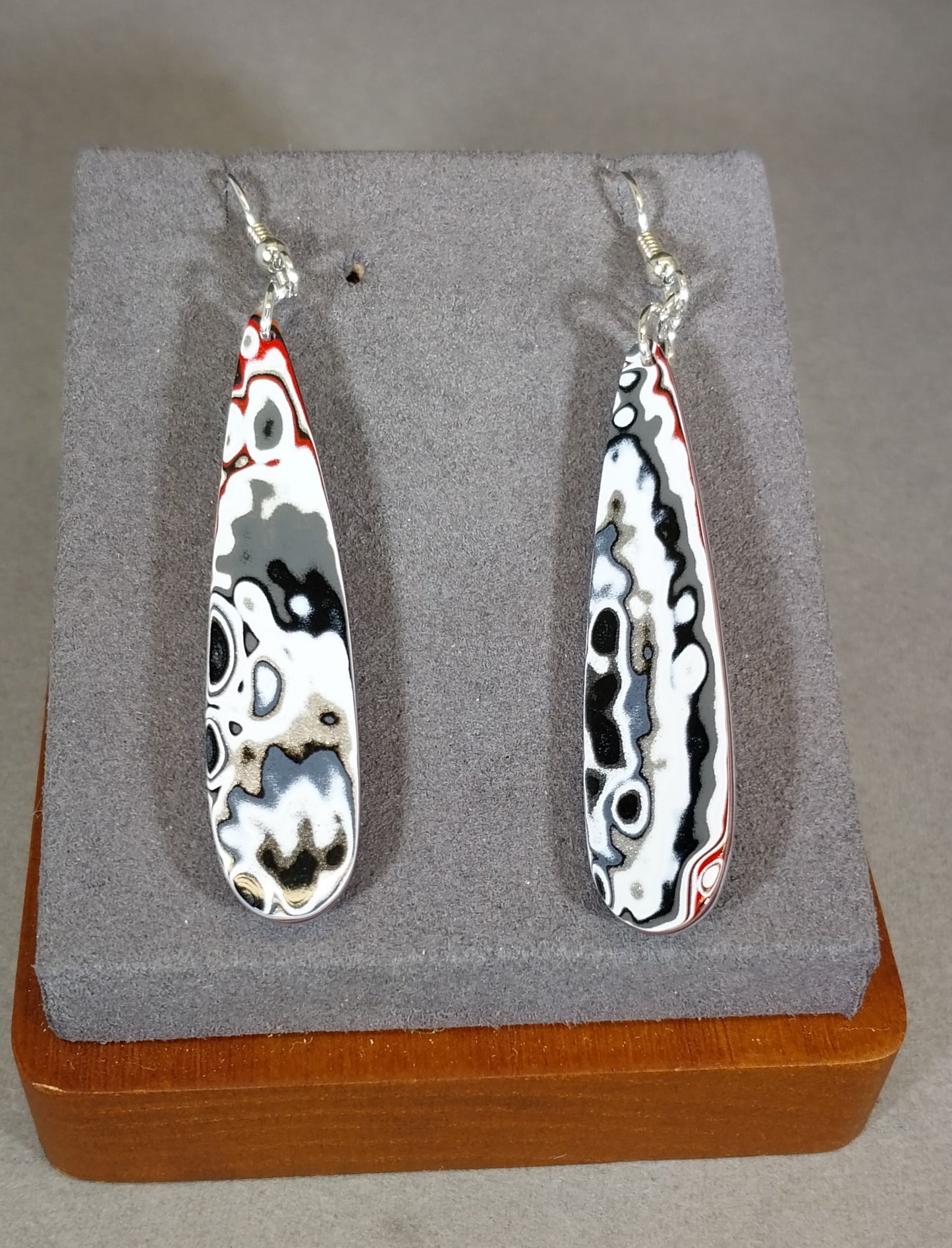 Large Domed Teardrop Fordite Earrings, Solid Sterling Silver