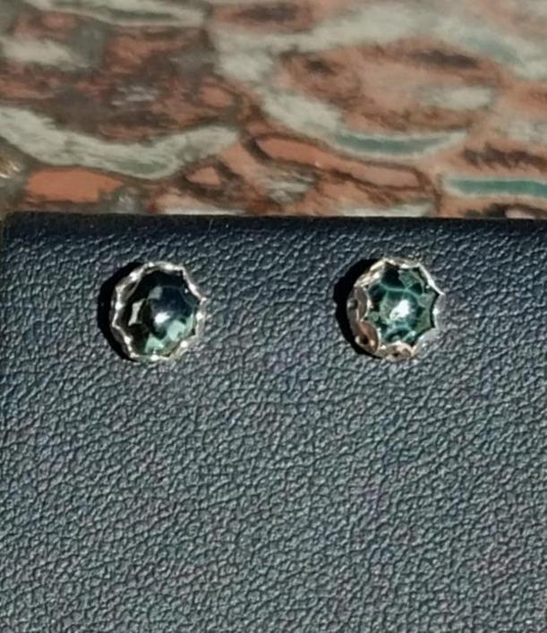 Michigan Greenstone Earrings, Keewenaw Greenstone, Chlorastolite, Michigan Gemstone Earrings, Chlorastrolite, Greenstone Studs