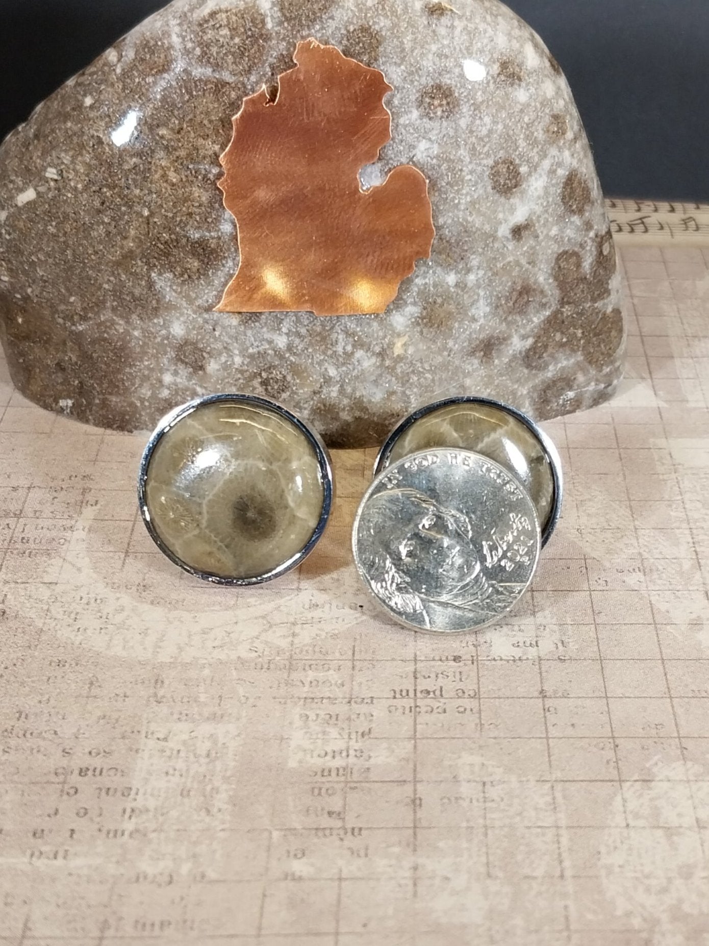 Petoskey Stone Cufflinks Mirrored Stainless Steel