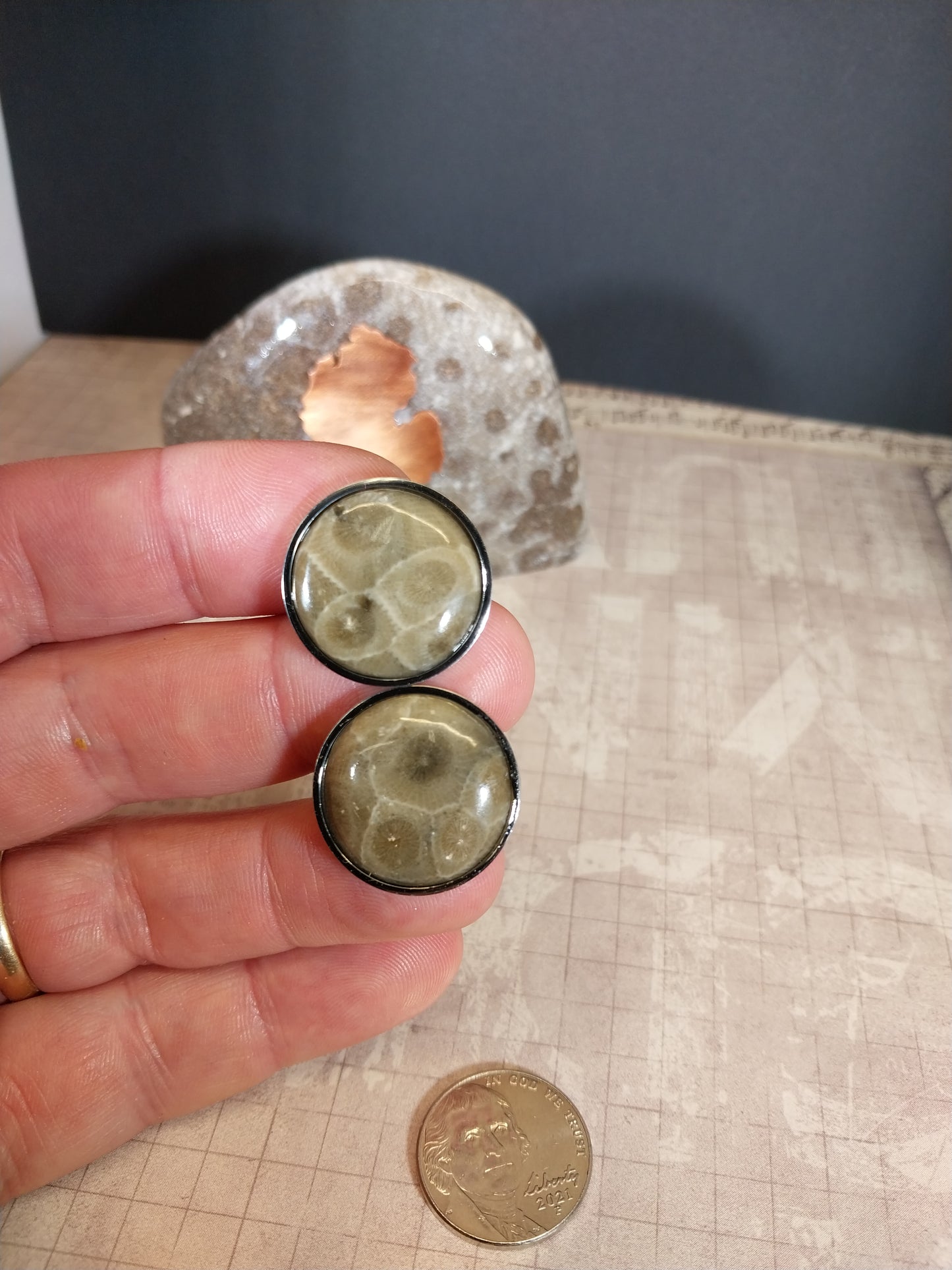 Petoskey Stone Cufflinks Mirrored Stainless Steel