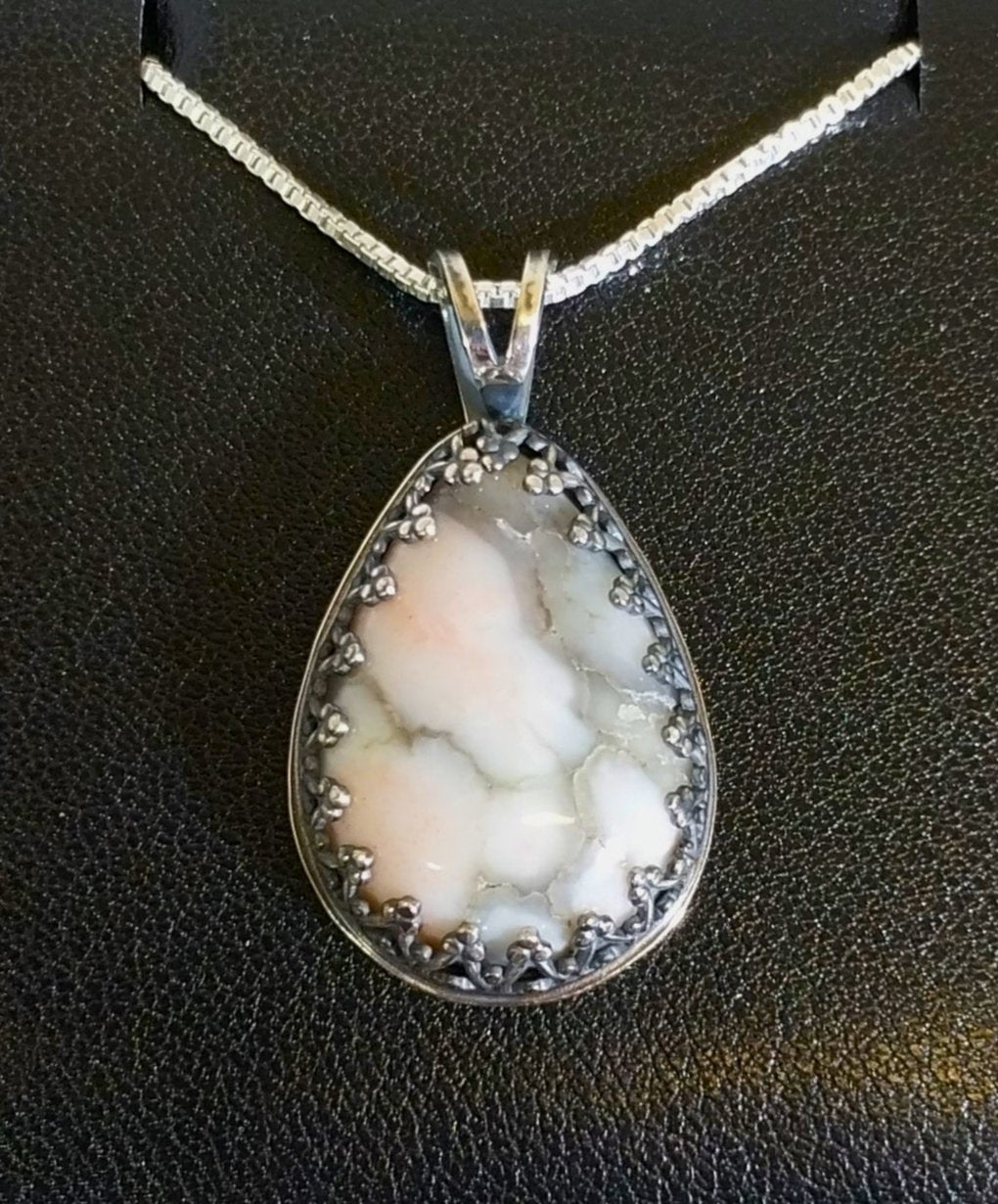 Datolite Silver Necklace, Michigan Datolite, Rare Color, Datolite Pendant