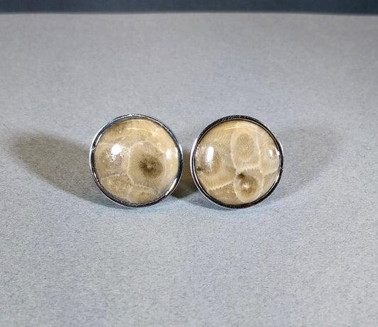 Petoskey Stone Cufflinks Mirrored Stainless Steel