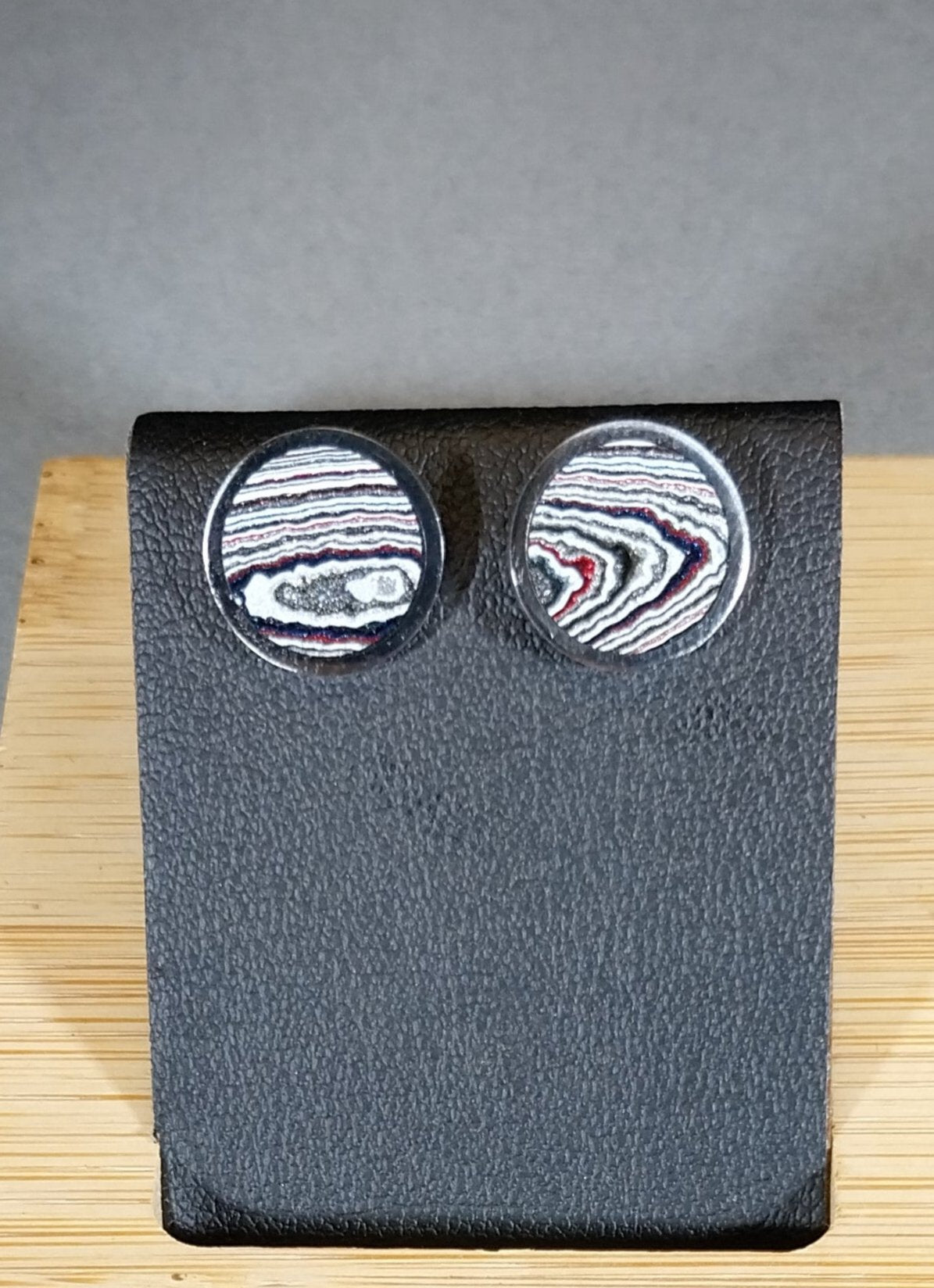 Michigan Fordite Earrings with Flush Set Stones in Stainless Steel