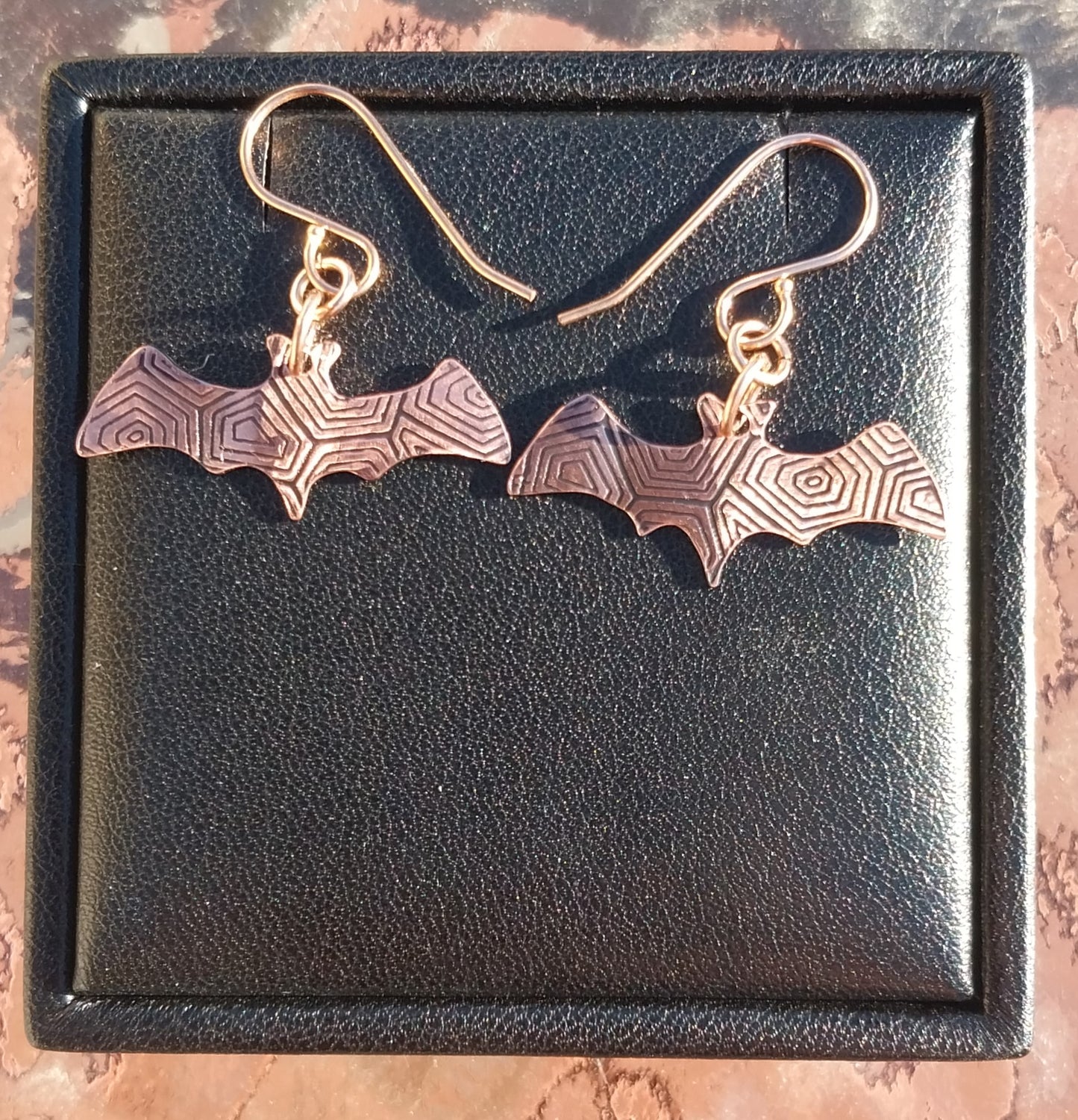 Copper Bat Earrings Gold Filled Ear Wires, Halloween Earrings, Shiny Bat Earring