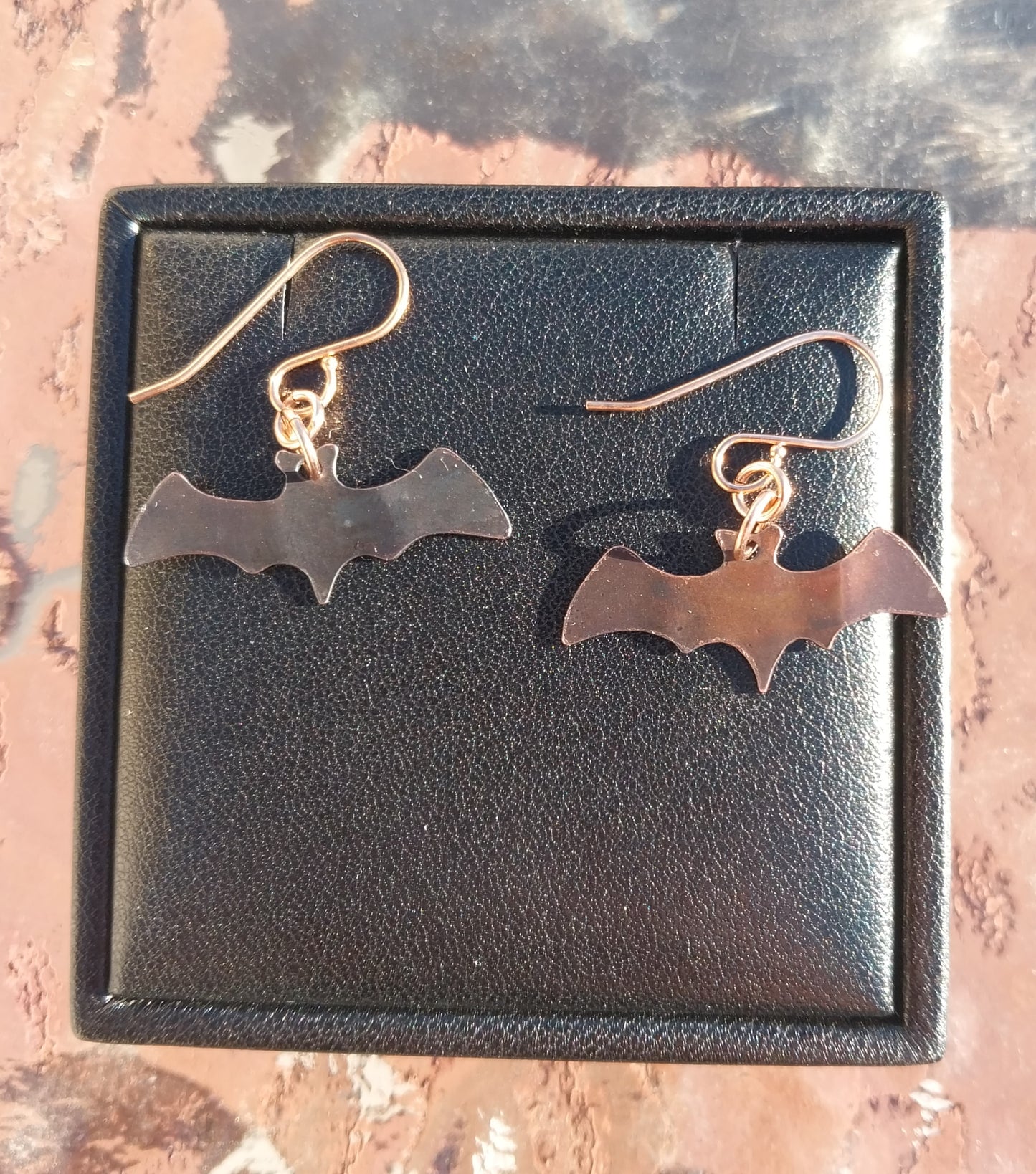 Copper Bat Earrings Gold Filled Ear Wires, Halloween Earrings, Shiny Bat Earring