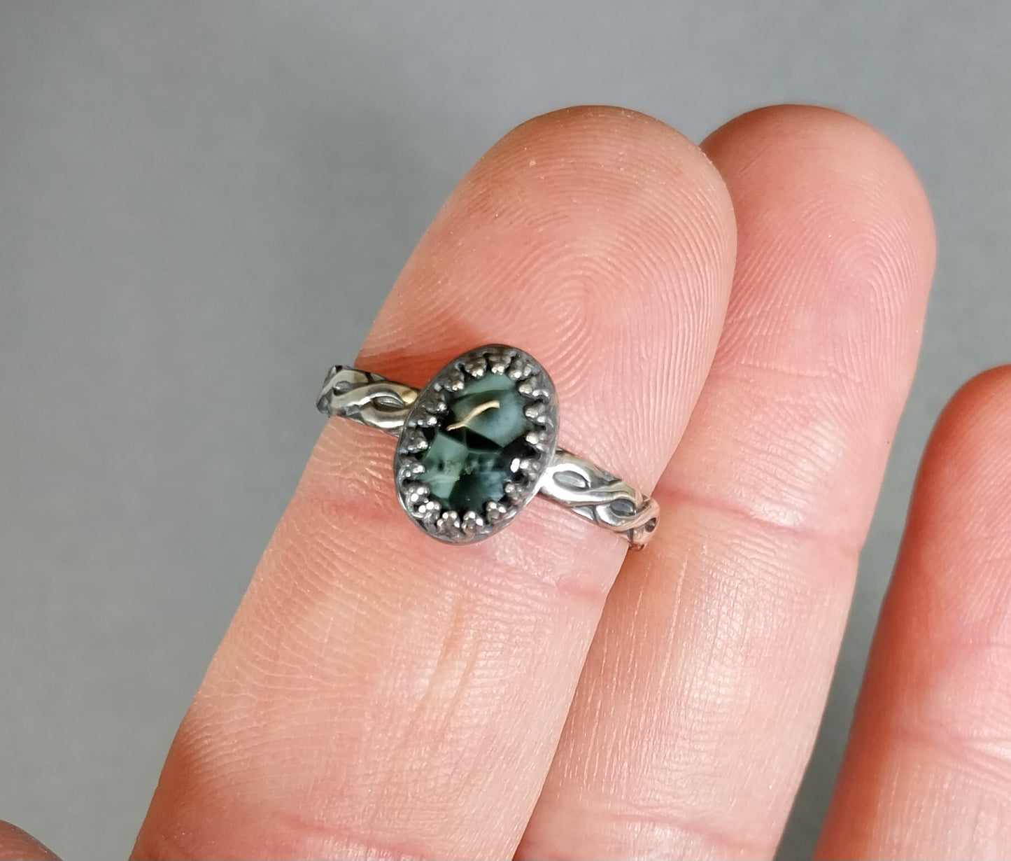 Wisconsin Made Michigan Greenstone Ring in Sterling Silver