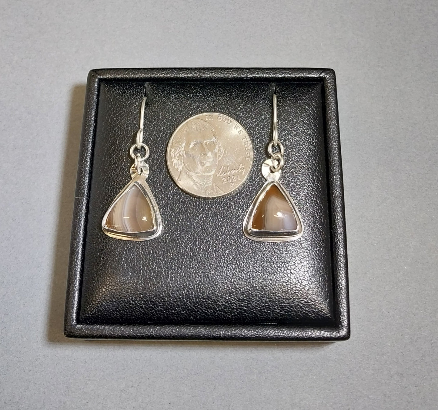 Lake Superior Agate Earrings in Antiqued Sterling Silver