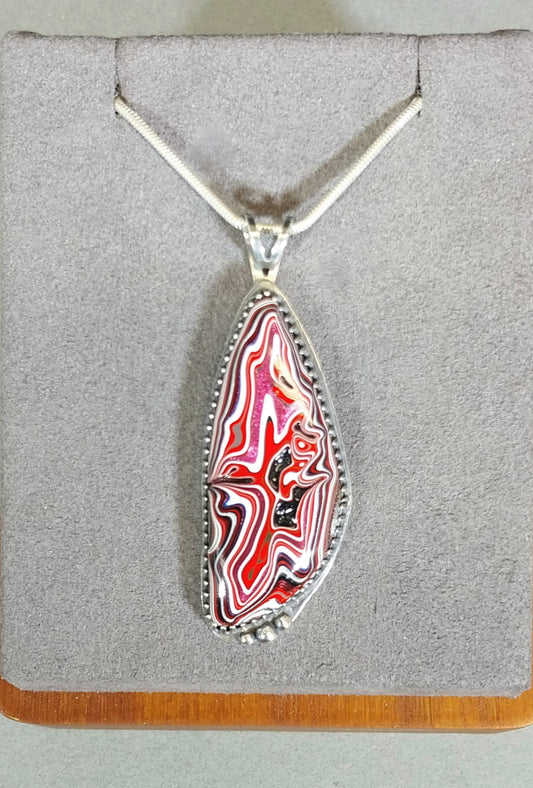 Fordite Necklace, Sterling Silver, Incredible Piece