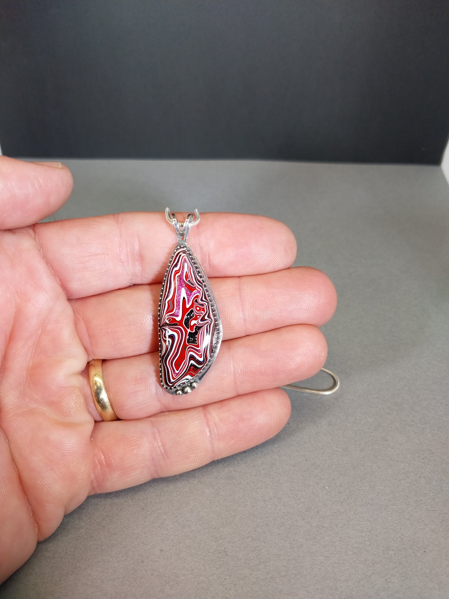 Fordite Necklace, Sterling Silver, Incredible Piece