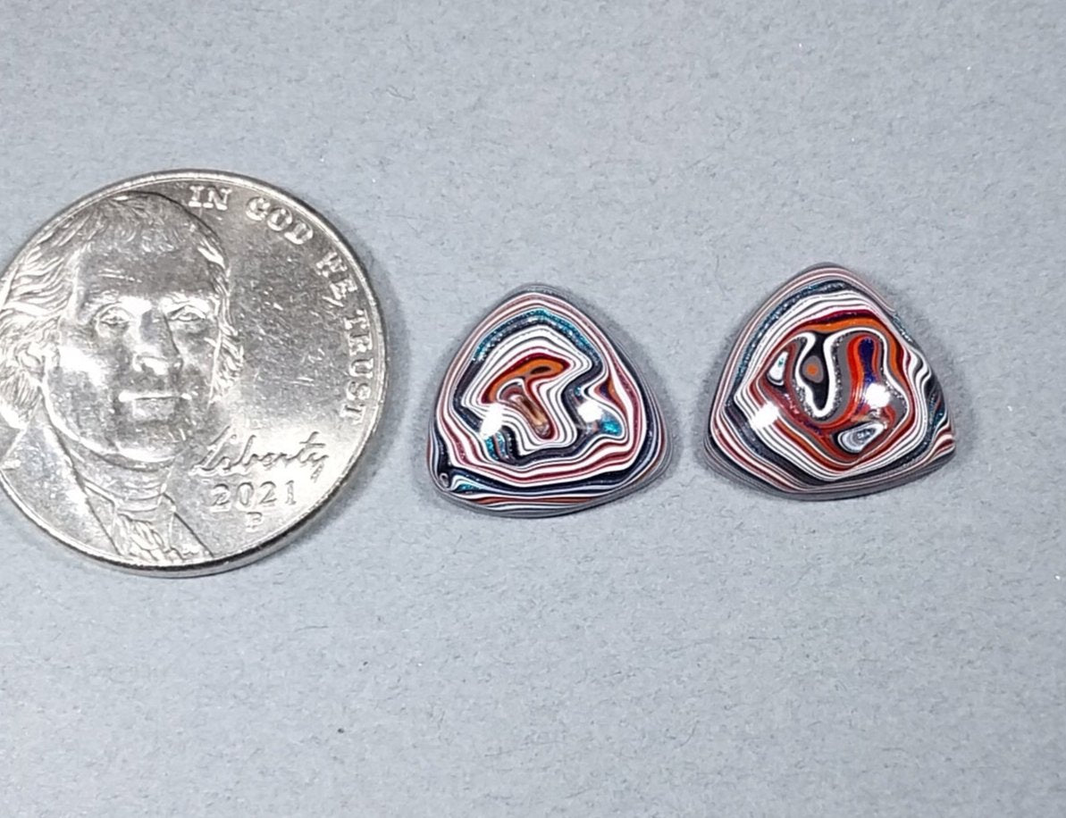 Fordite Cabochon Pair, TINY Triangle Fordite Cabochons, Cabochon Set, Fordite Cabochon Pair, Polished Fordite, Cabochon, Metalsmith Cabochon