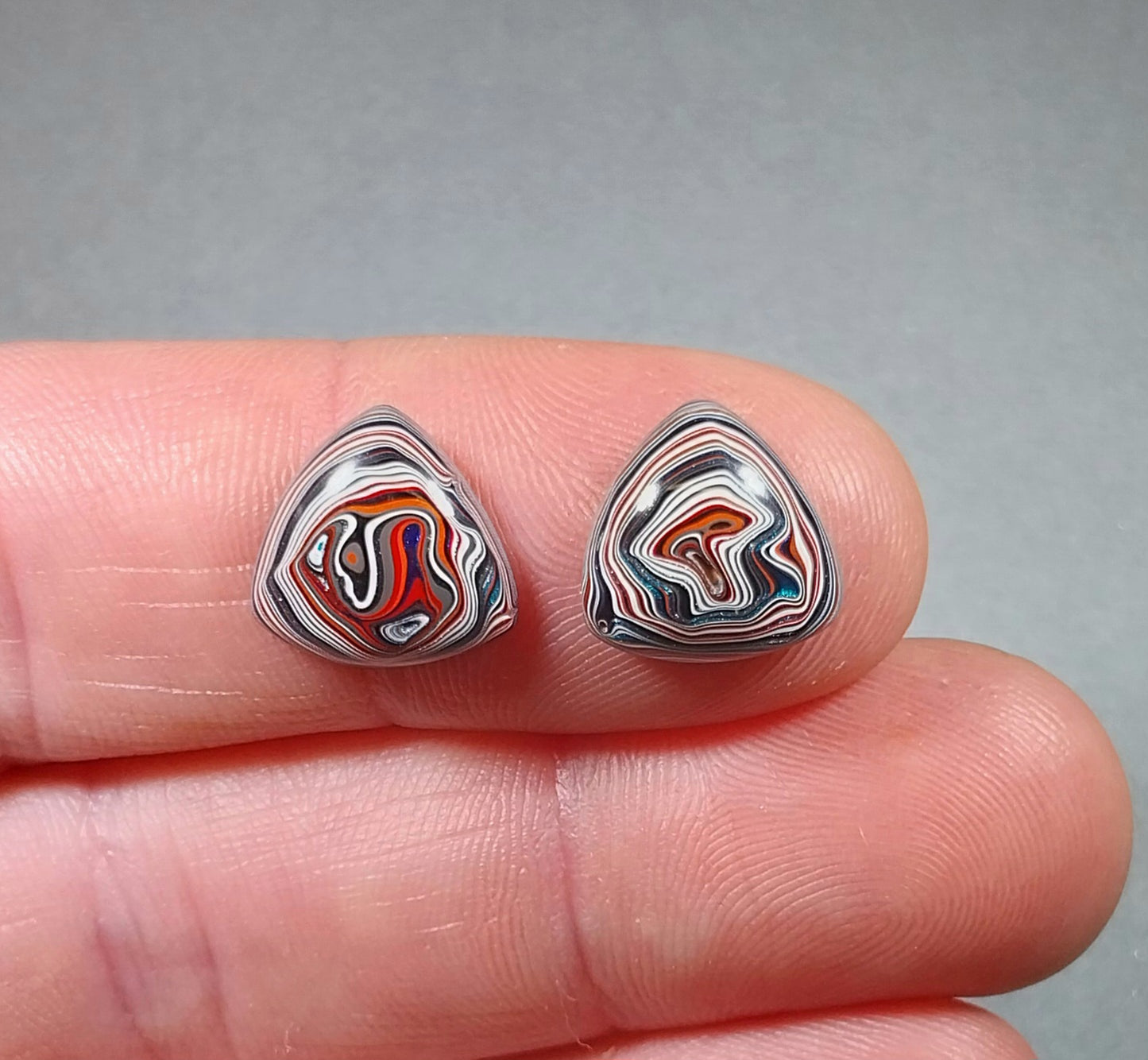 Fordite Cabochon Pair, TINY Triangle Fordite Cabochons, Cabochon Set, Fordite Cabochon Pair, Polished Fordite, Cabochon, Metalsmith Cabochon