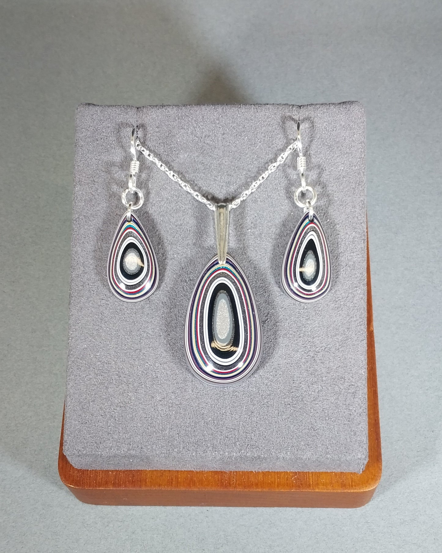 Fordite Set, Solid Silver 925, Fordite Necklace, Fordite Earrings, Fordite, Valentine Gift