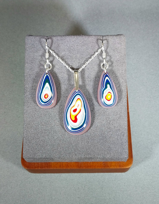 Fordite Necklace and Earrings Made from Semi Truck Paint Solid Silver