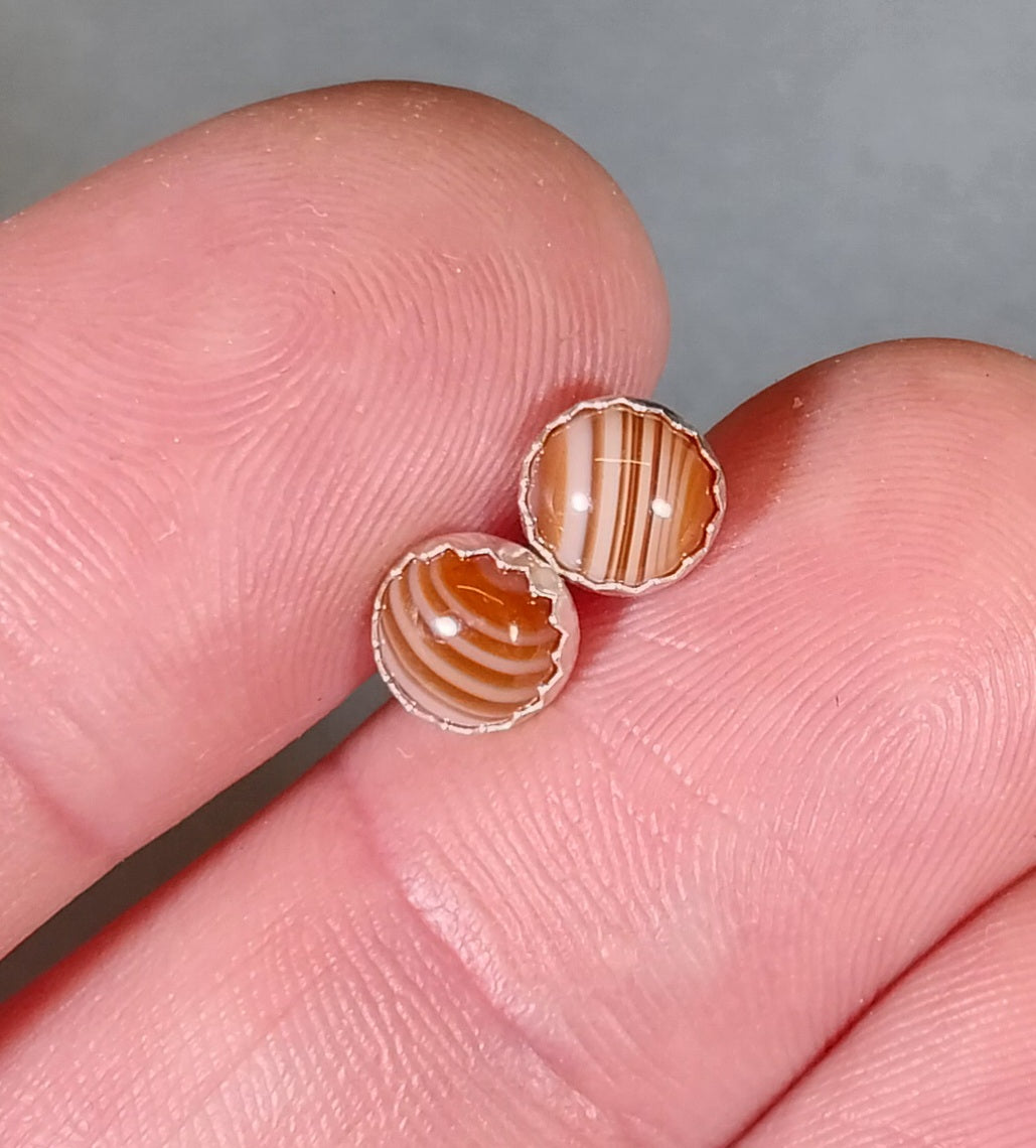 Lake Superior Agate Sterling Earring, TINY Minnesota Agate Earrings