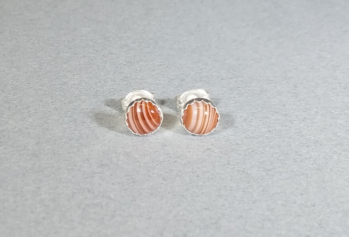 Lake Superior Agate Sterling Earring, TINY Minnesota Agate Earrings