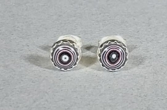 Fordite Earring, TINY with PINK Fordite Silver Stud Earring, Fordite Post, Fordite, Fordite Jewelry, Tiny Colorful Earrings