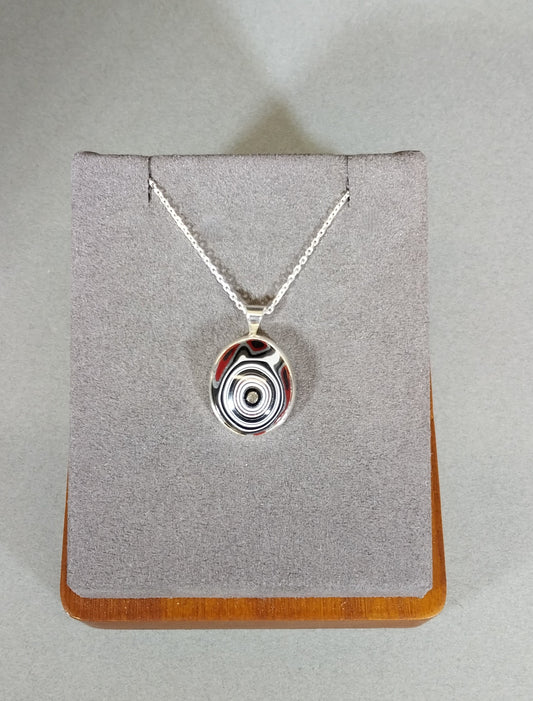 Fordite Necklace in Solid Silver Bullseye Pattern