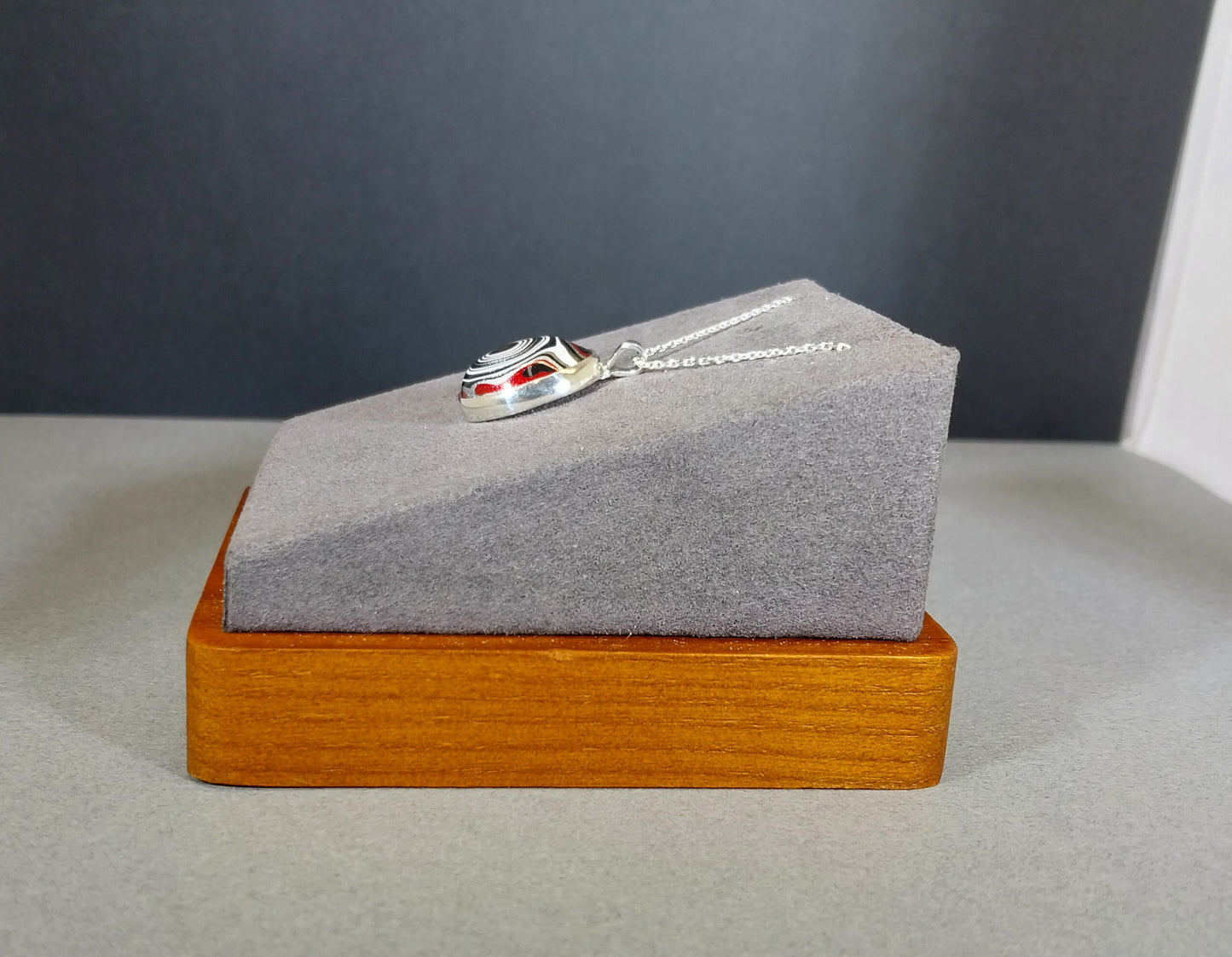 Fordite Necklace in Solid Silver Bullseye Pattern