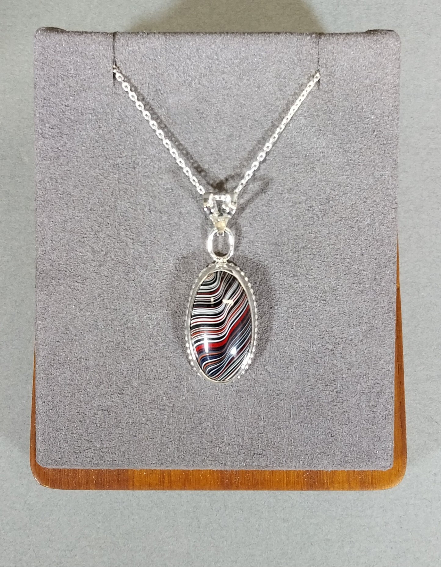 Fordite Silver Necklace With Optical Illusion, Fordite Necklace, W/O