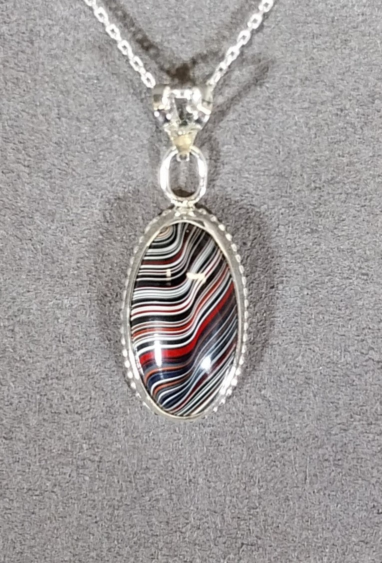 Fordite Silver Necklace With Optical Illusion, Fordite Necklace, W/O