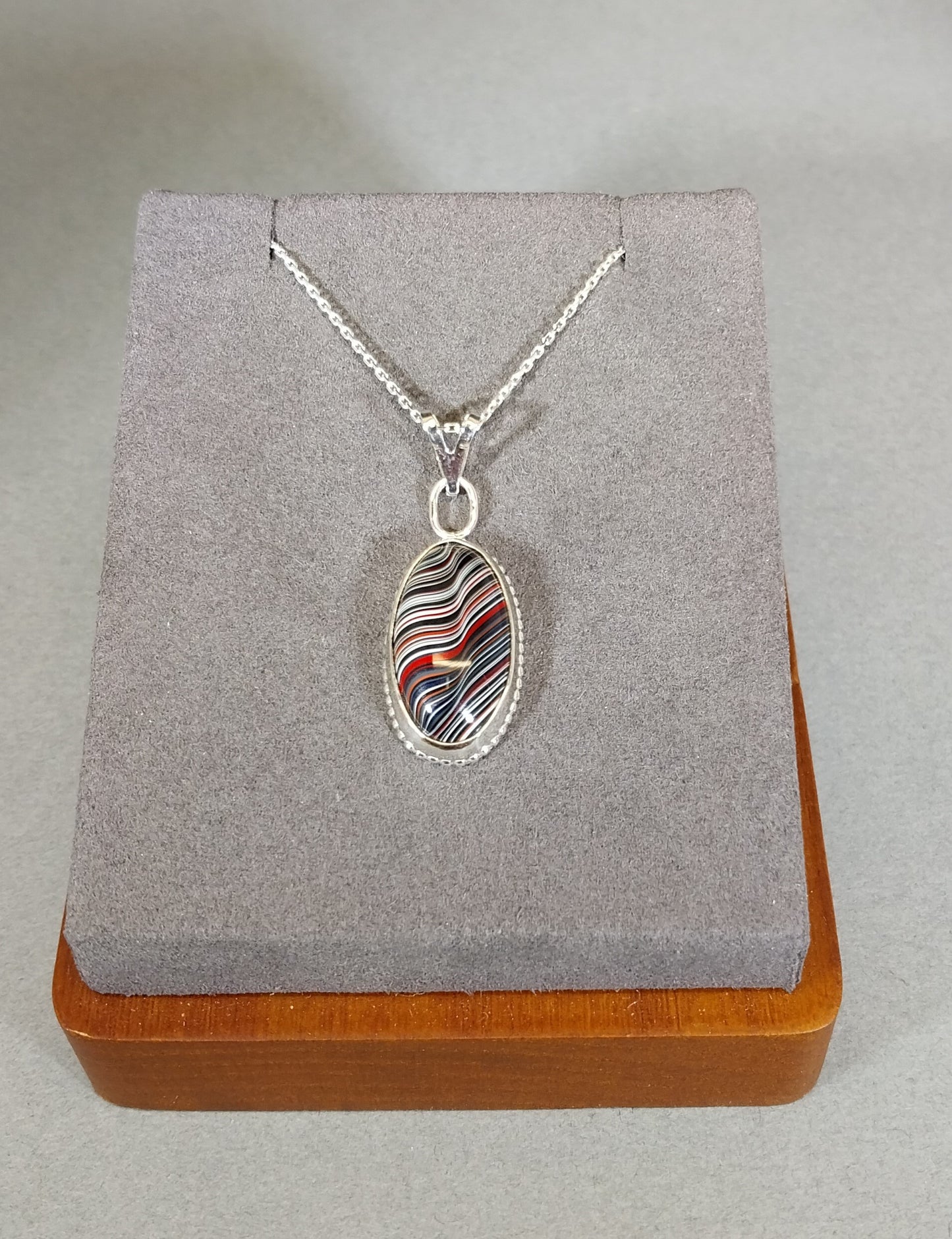 Fordite Silver Necklace With Optical Illusion, Fordite Necklace, W/O