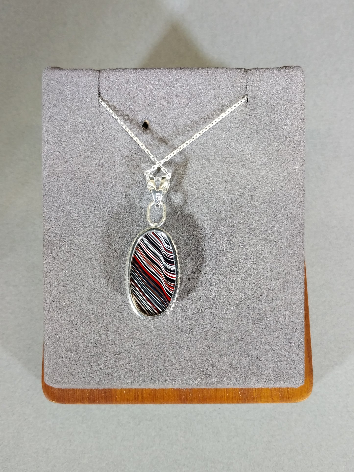 Fordite Silver Necklace With Optical Illusion, Fordite Necklace, W/O