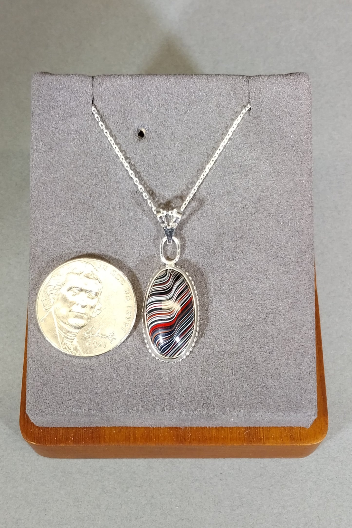 Fordite Silver Necklace With Optical Illusion, Fordite Necklace, W/O