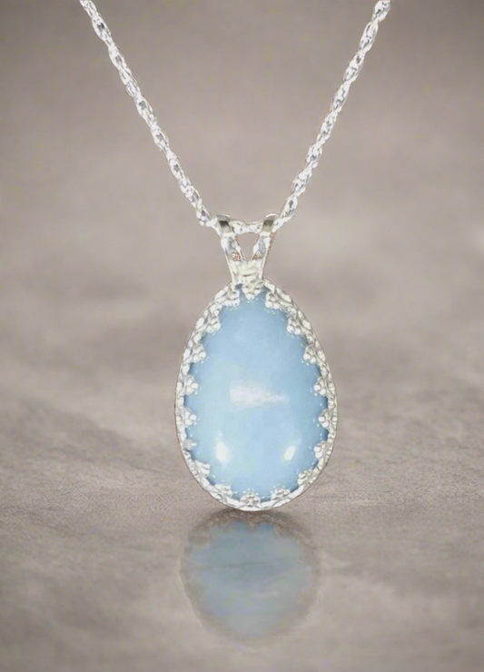 Angelite Necklace in Solid Silver with Textured Back