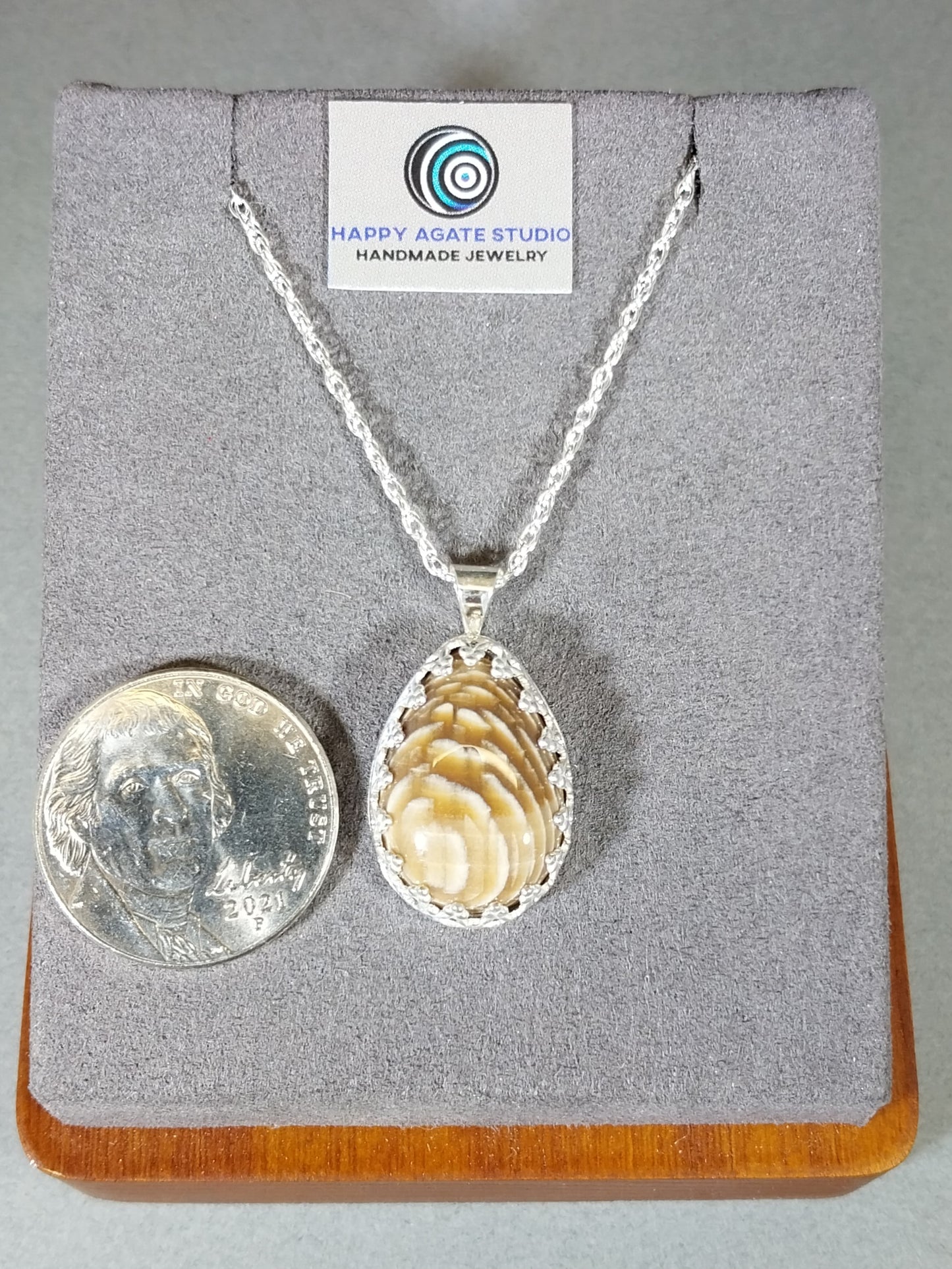 Petrified Wood Necklace Badger Pocket Sycamore in Solid Silver