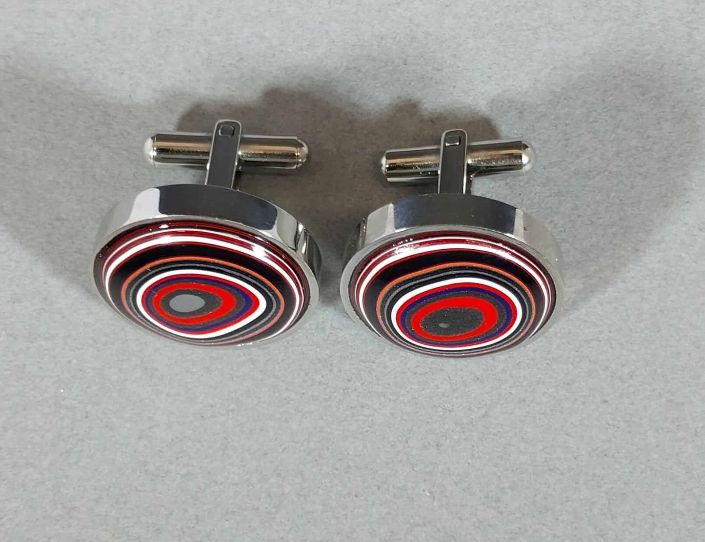 Fordite Cufflinks in Mirrored Stainless Steel Settings, Great Colors!