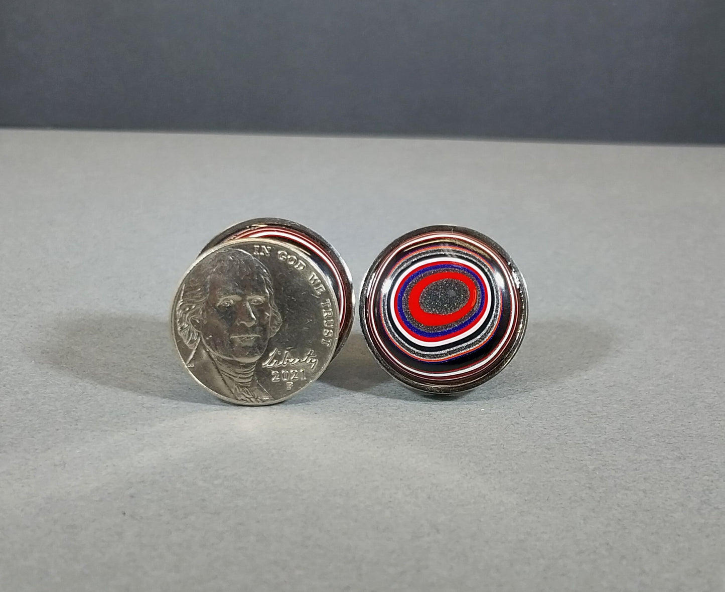 Fordite Cufflinks in Mirrored Stainless Steel Settings, Great Colors!