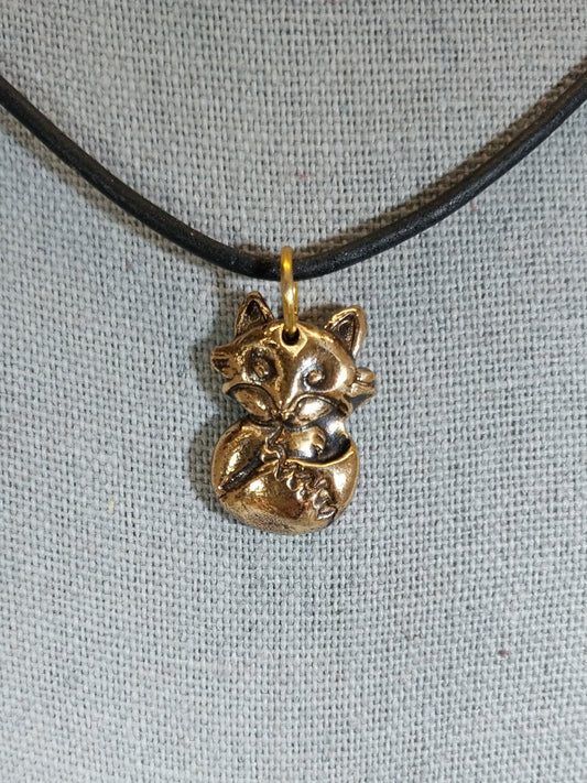 Bronze Fox Pendant Necklace, W/O