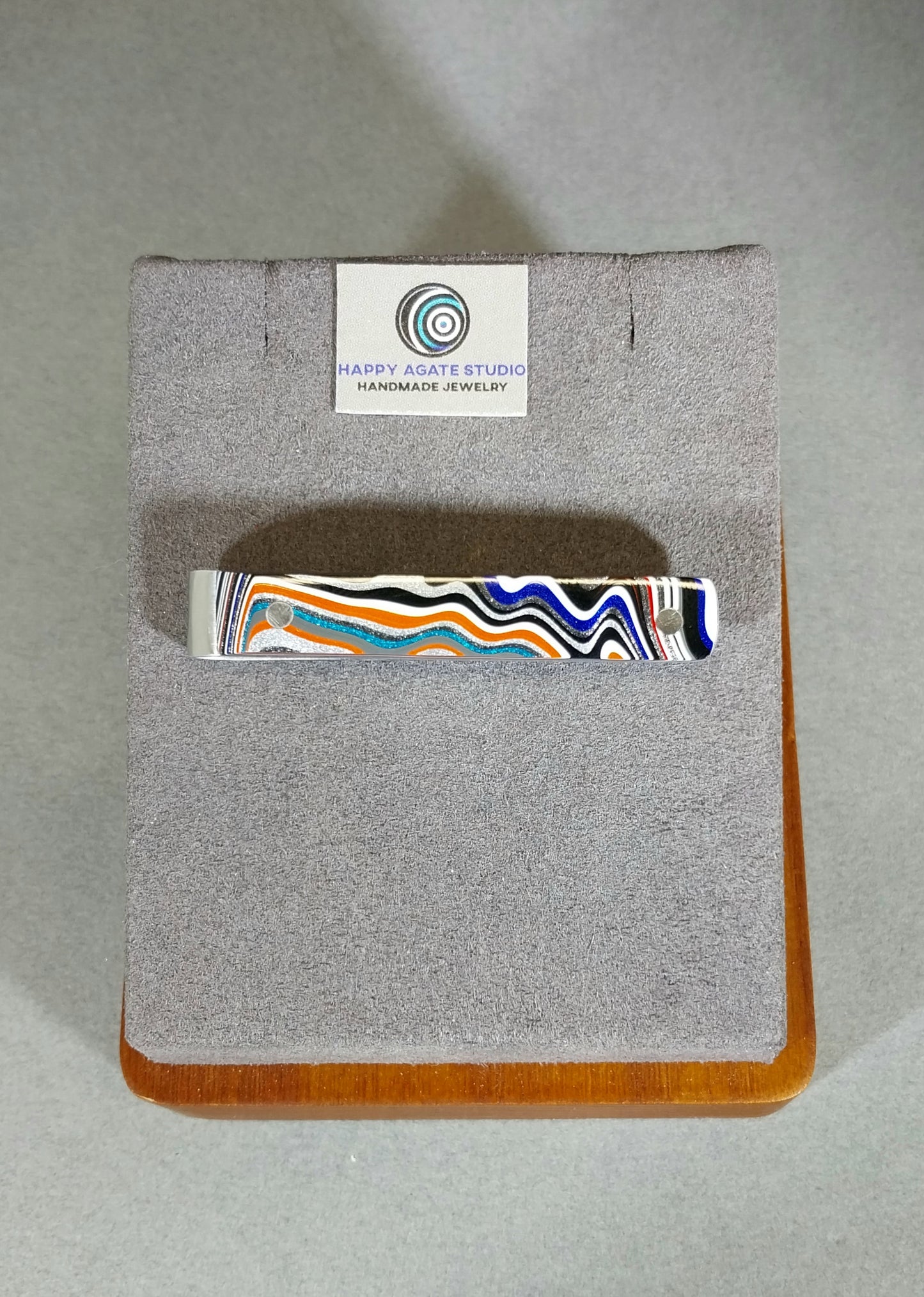 Fordite Tie Clip, Colorful Unique Tie Clip for Men, W/O