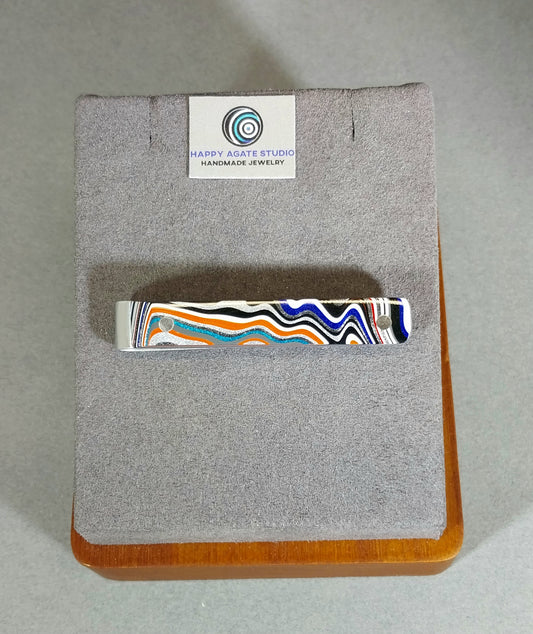 Fordite Tie Clip, Colorful Unique Tie Clip for Men, W/O