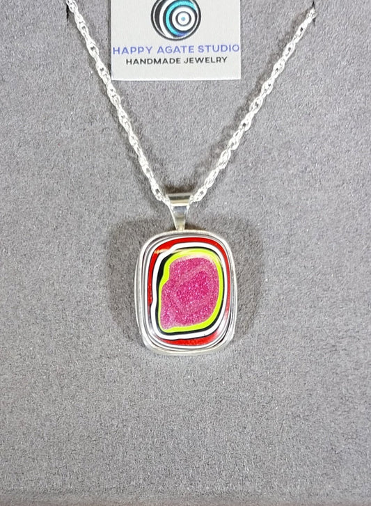 Fordite Necklace, Pink Watermelon! Ohio Motor Agate, Premium Piece