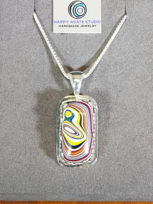 Solid Silver Fordite Necklace, Rectangle