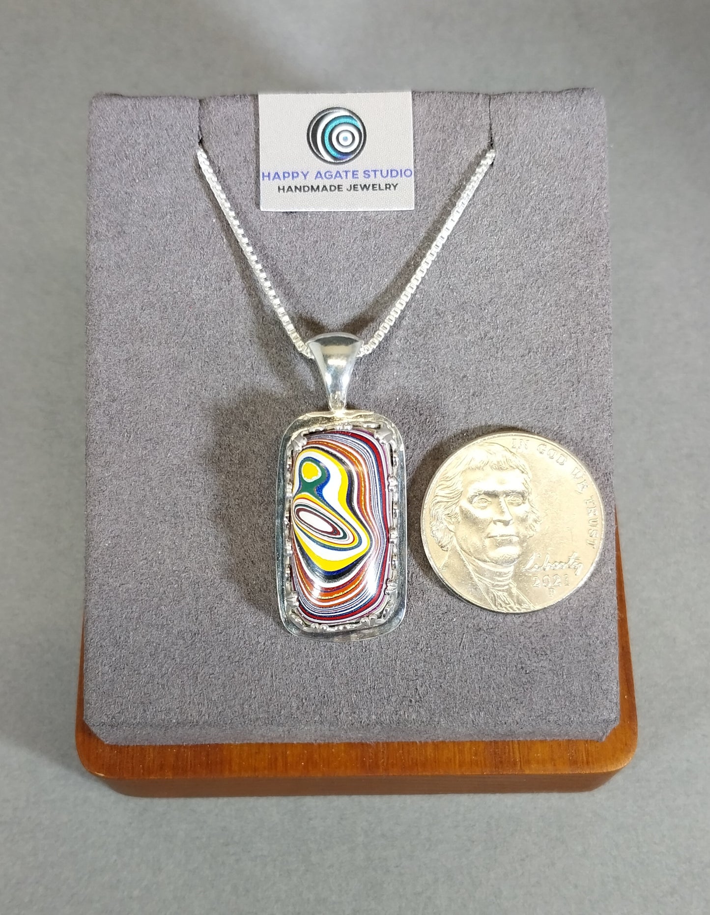 Solid Silver Fordite Necklace, Rectangle