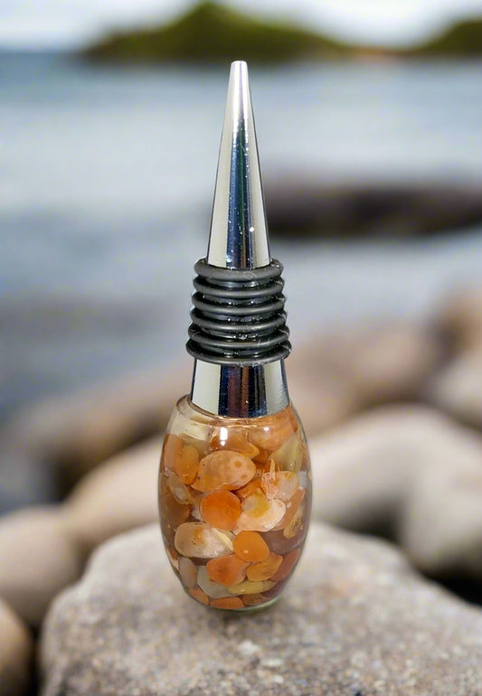 Lake Superior Agate Wine Bottle Topper, Unique Lake Superior Agate Gift, Rockhound Present, W/O