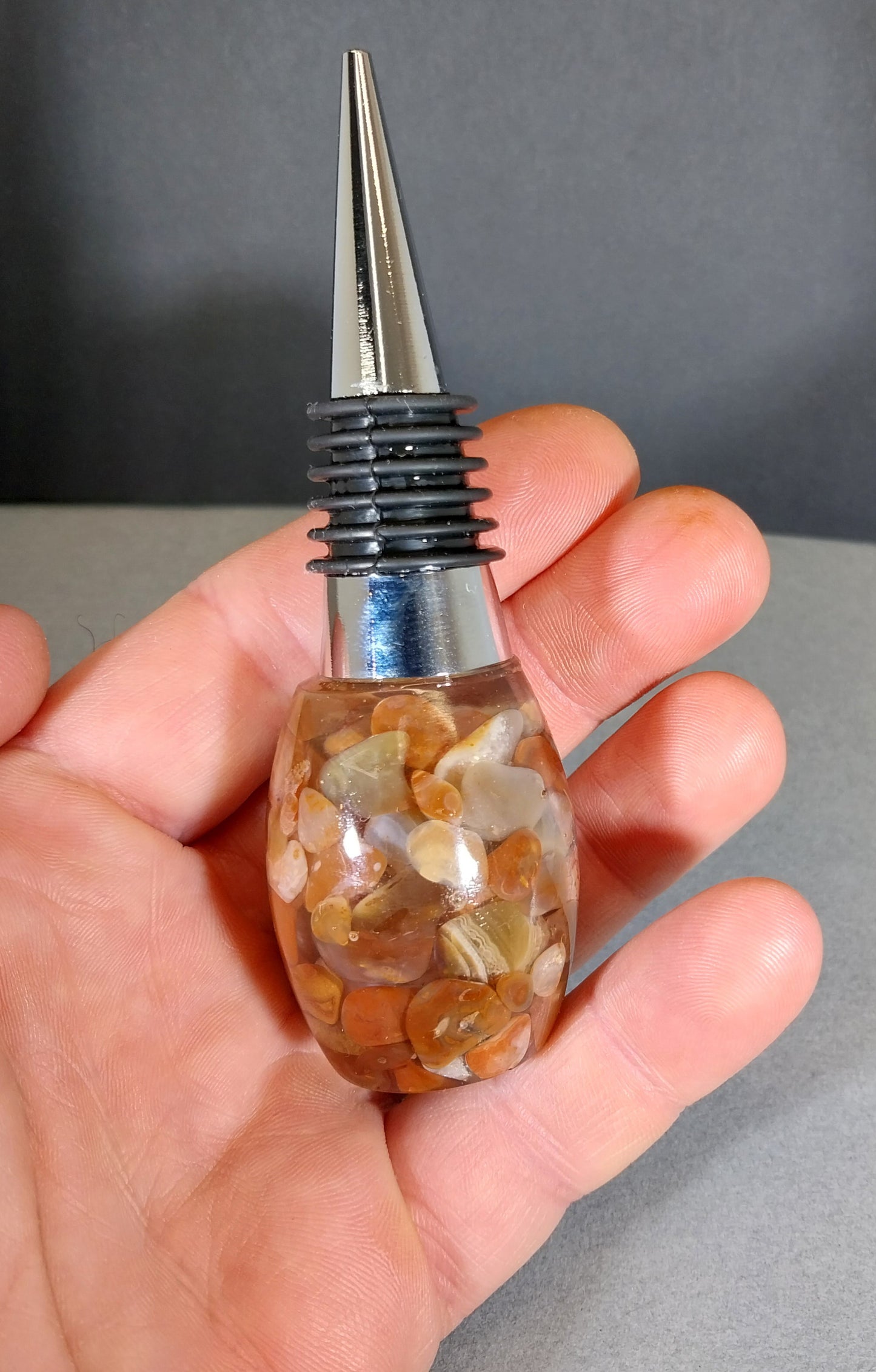 Lake Superior Agate Wine Bottle Topper, Unique Lake Superior Agate Gift, Rockhound Present, W/O