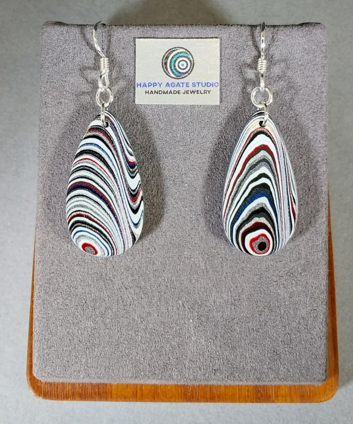 Fordite Earrings Flat Teardrops of Michigan Fordite