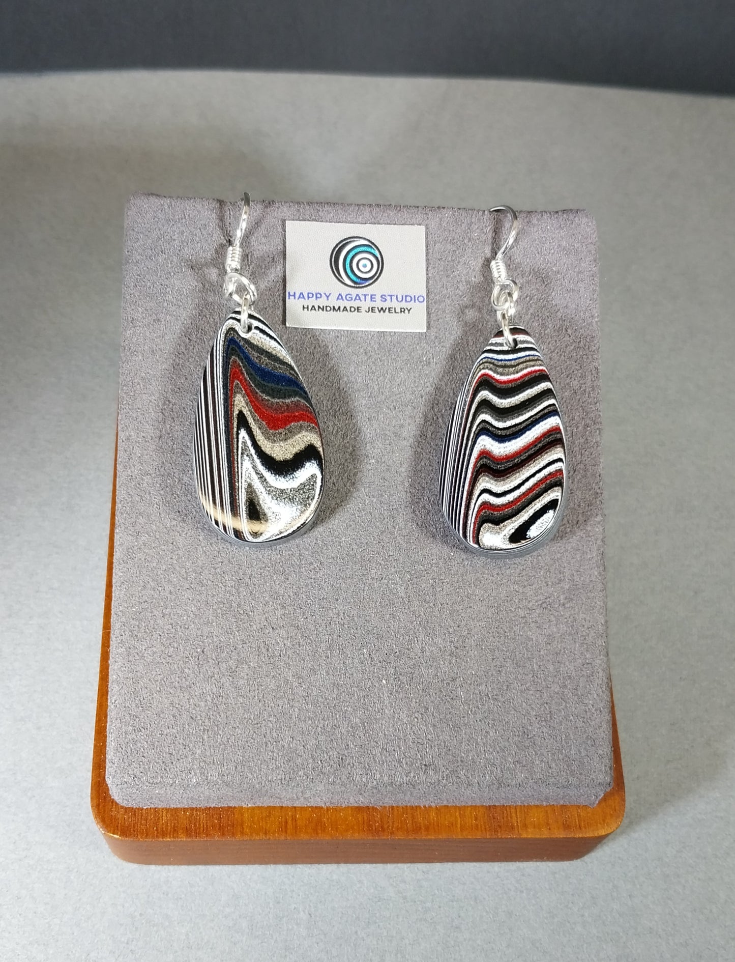 Fordite Earrings Flat Teardrops of Michigan Fordite