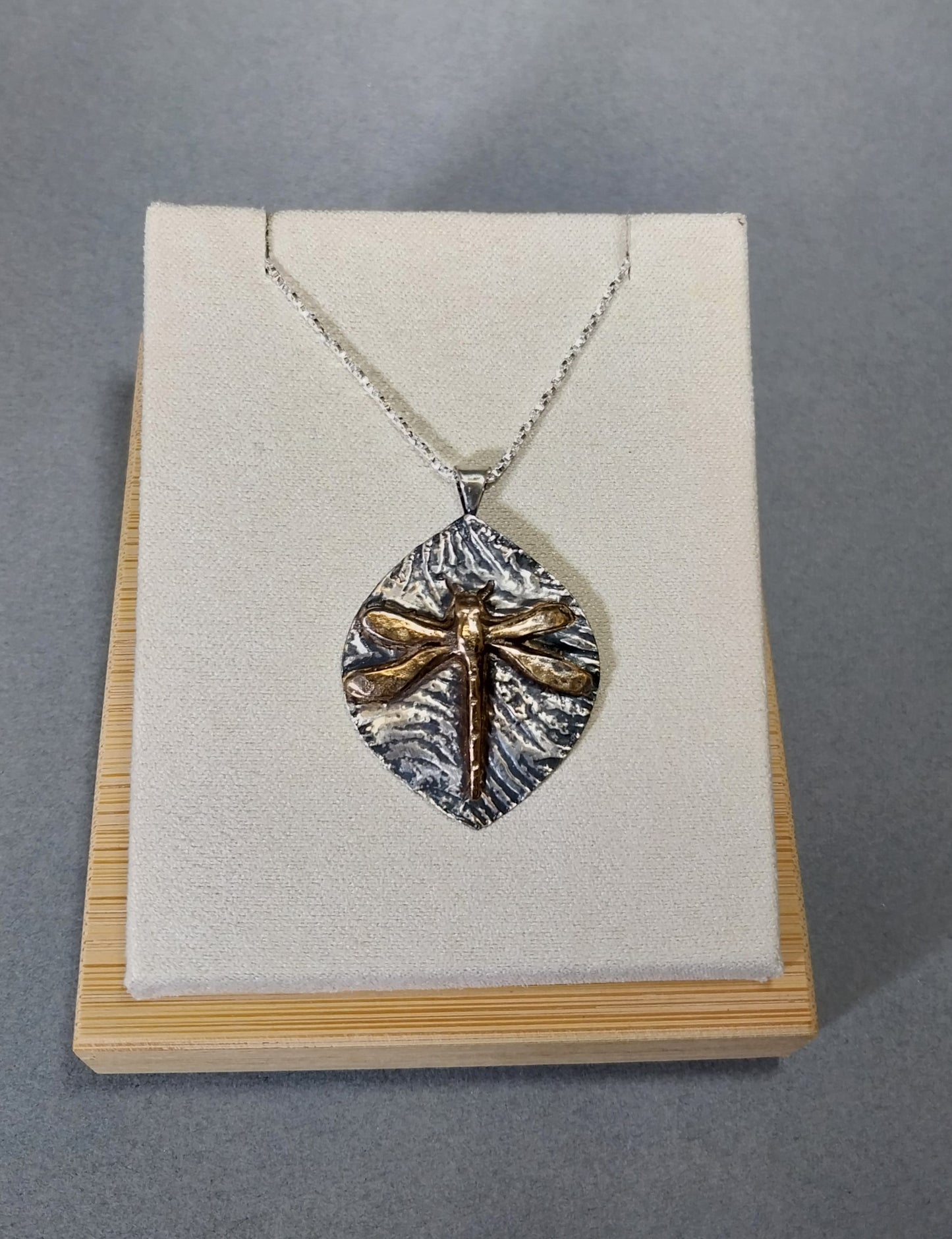 Dragonfly Over Water, Mixed Metals Necklace W/O