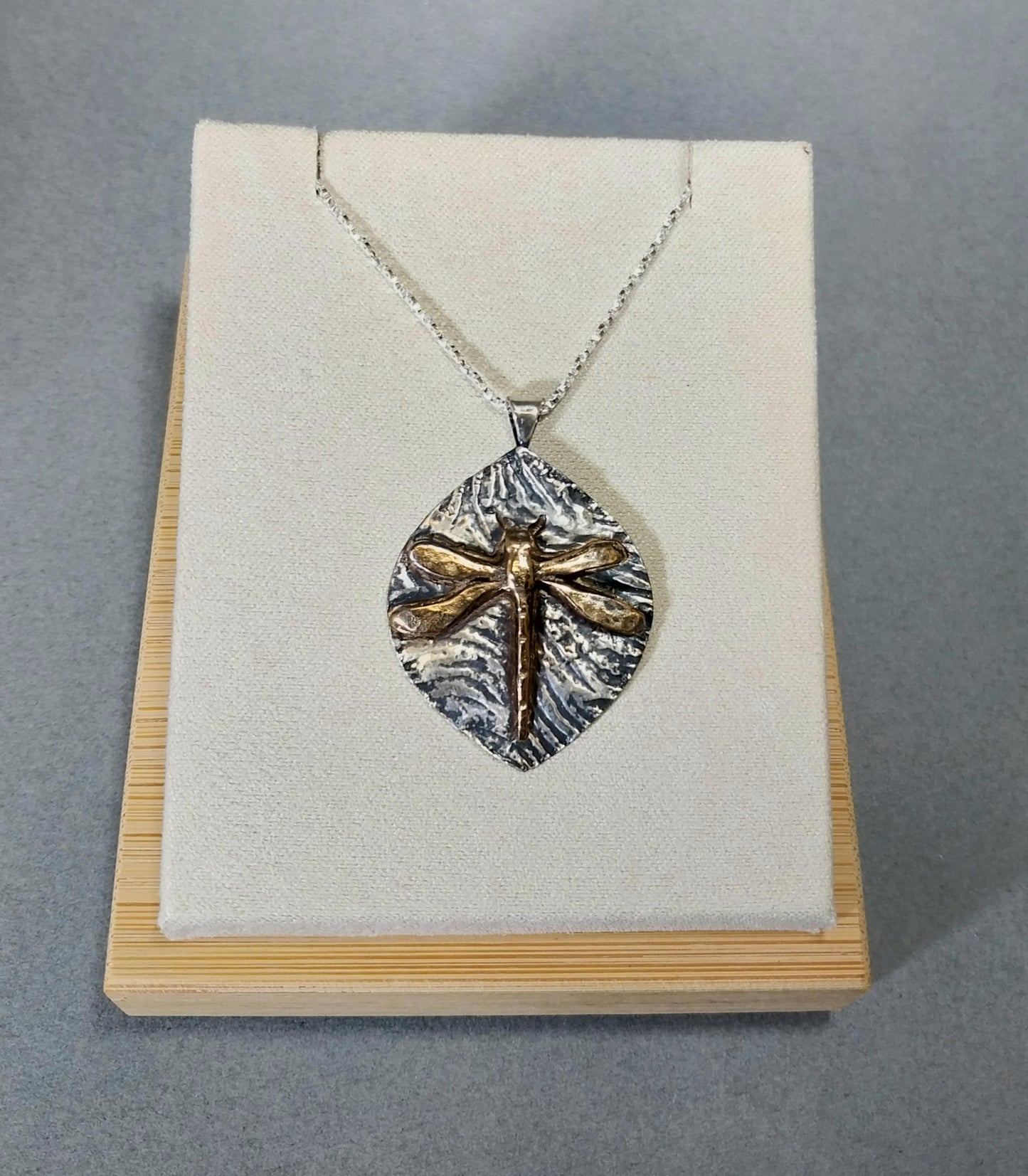 Dragonfly Over Water, Mixed Metals Necklace W/O