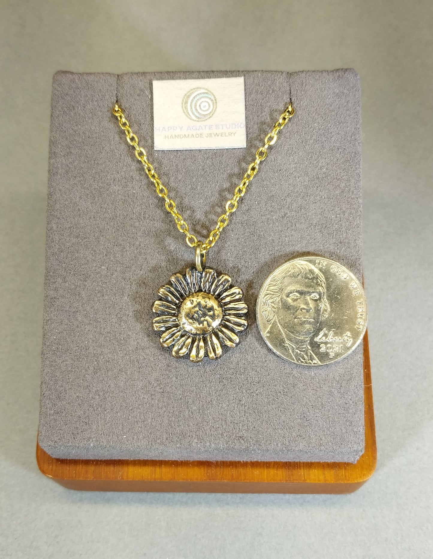 Bronze Sunflower on Stainless Steel Chain W/O