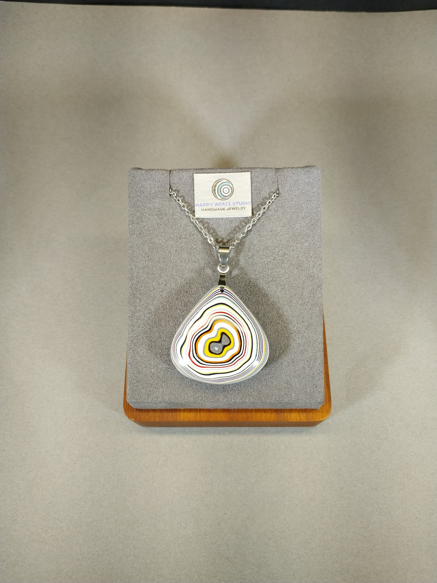 Fordite Necklace in Domed Fan Incredible Piece