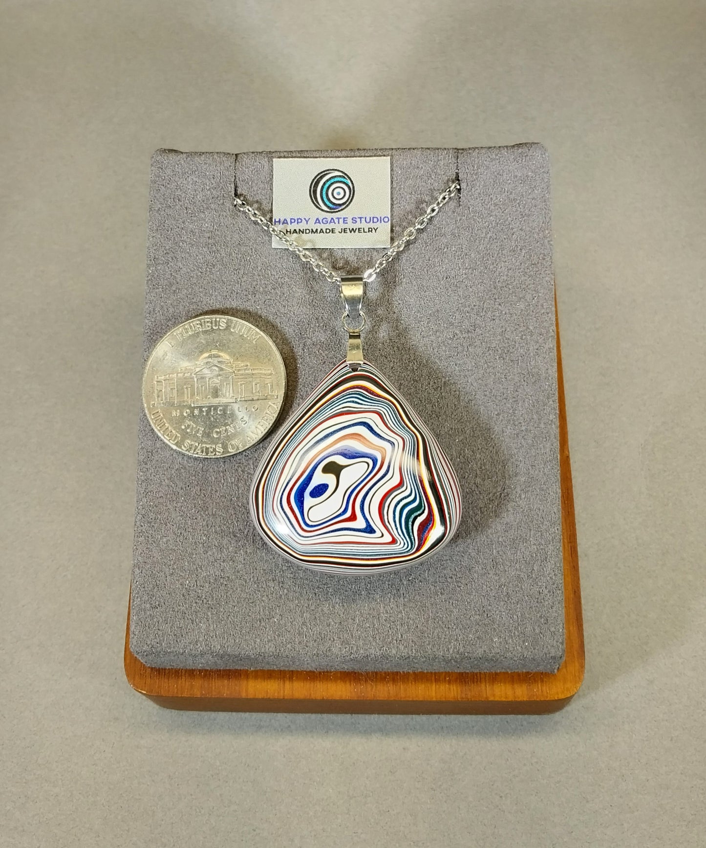 Fordite Necklace in Domed Fan Incredible Piece