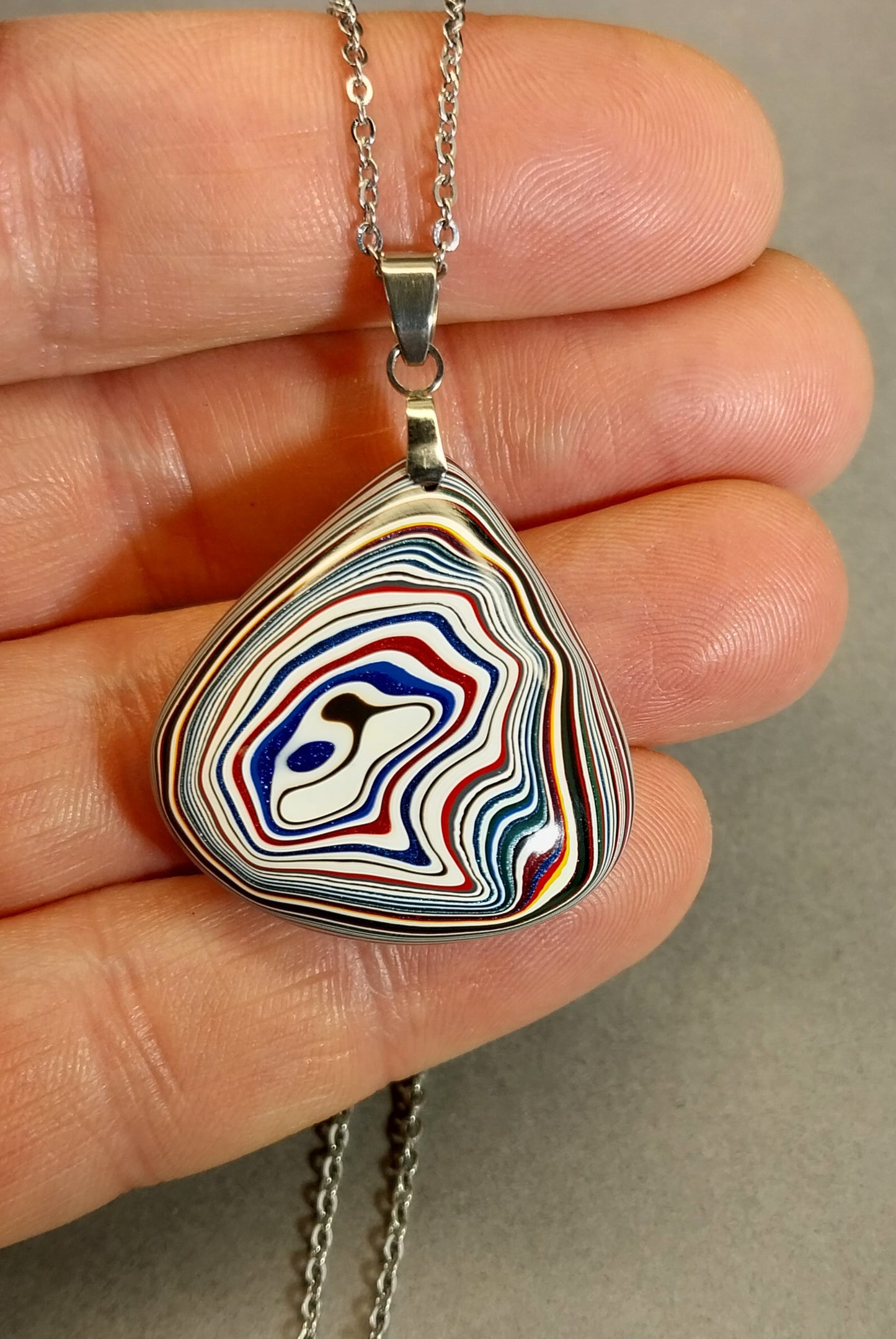 Fordite Necklace in Domed Fan Incredible Piece