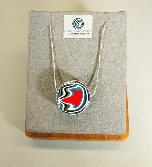 Fordite Necklace Round Side Drilled Bead with Stainless Chain