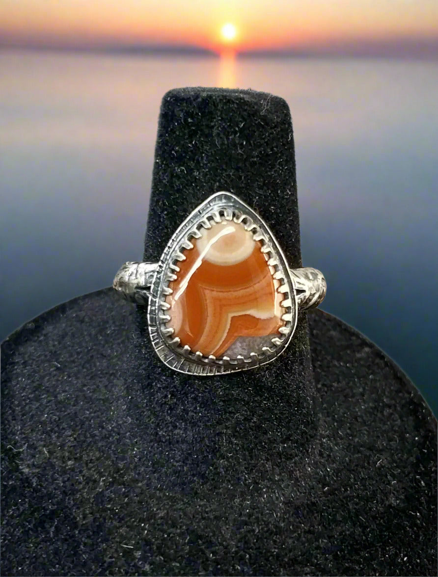 Lake Superior Eye Agate Silver Ring Size 7 Paradise Beach Agate