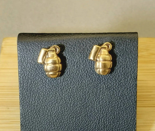 Handmade Bronze Grenade Earrings with Sterling Silver Posts W/O W198